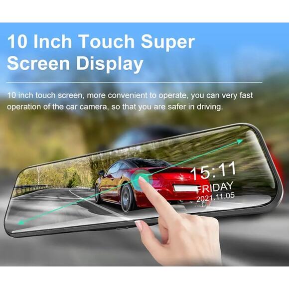 10" HD Touch Screen Dual DashCam, Wireless Front, Wired Rear Cameras. New In Box - Picture 2 of 7